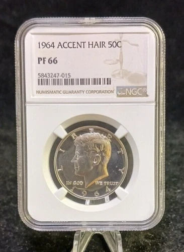 1964 NGC PF66 Accent Hair Kennedy Half Dollar Coin