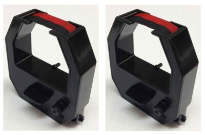 2 x Lathem 400E Time Clock Ink Ribbon Cartridge (VIS6004 Compatible) Black/Red