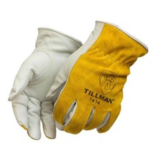 Medium Brown Cowhide Leather Driver Gloves Double Stitched Protective Pair