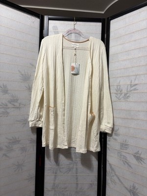 Blu Pepper Cardigan L Cream Knit Open Front Cozy Life Soft Boho Cottagecore New
