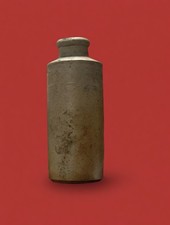 Antique 19th Century Miniature Stoneware Ink Bottle 3.75 Brown Glaze Primitive