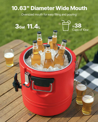 Insulated Beverage Dispenser for Hot & Cold Drinks 3 Gal/11.4L Cooler Jug
