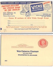 Reply card with Vicks Medicated Cough Drop ad on back, unused