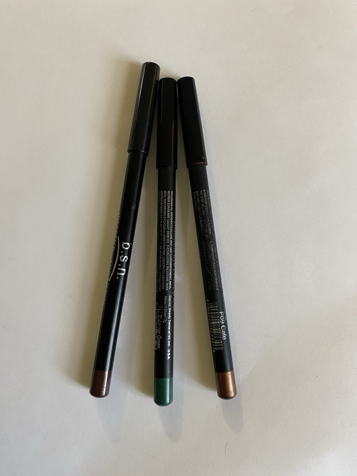 BSN Wooden Eyeliner & Lip Liner Set - 3 Colors, 1.2g Each, New