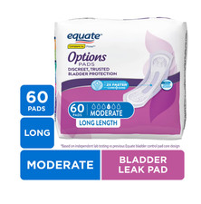 Equate Options Women's Incontinence Pads, Moderate Absorbency, Long Length, 60 C