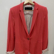Zara Women s Pink Single-Breasted One-Button Notch Lapel Lined Blazer L