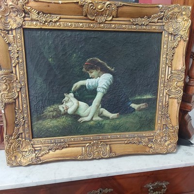 Baroque Oil Painting on Canvas Mother with Child Unsigned