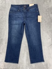 NYDJ Marilyn Straight Ankle Jeans Womens 8P Blue Med Wash Frayed Hem Stretch