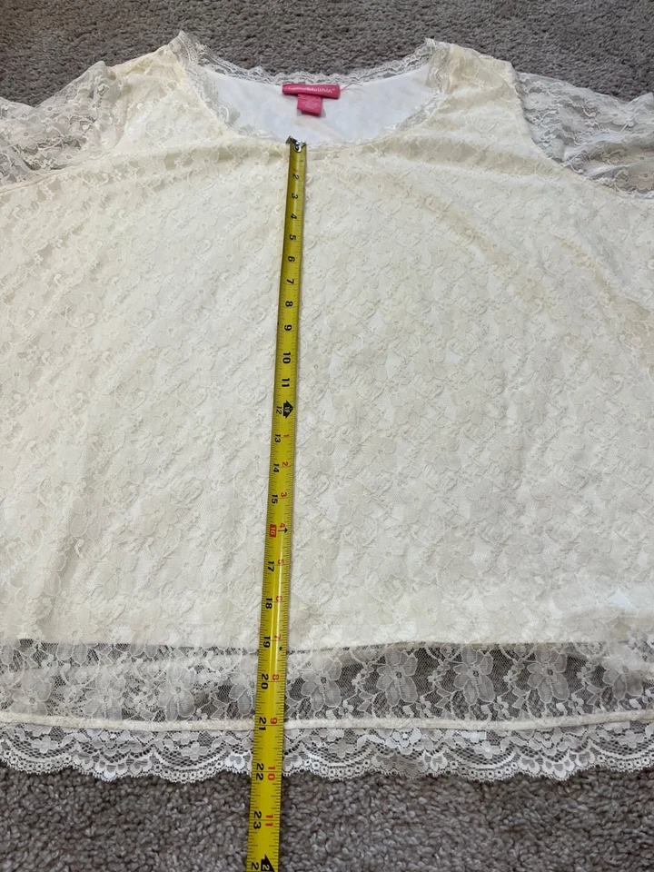 复古象牙色蕾丝长袖上衣 2X 弹力透明袖内衬波西米亚 — 第 4/4 张图片