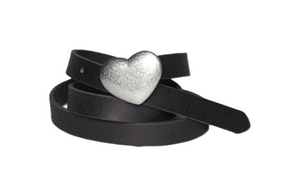 Lucky Brand Black Leather Belt With Metal Heart Buckle  display picture 2