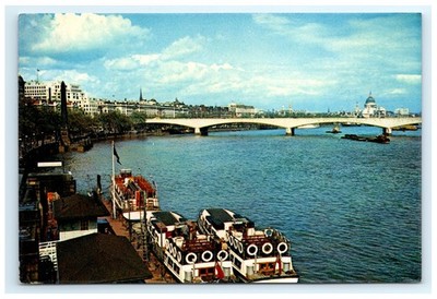 Vintage Thames Embankment Waterloo Bridge London Postcard