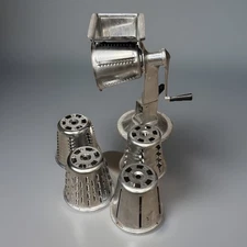 Vintage Hand-Crank Food Cutter with 5 Stainless Steel Grater/Cutter Heads