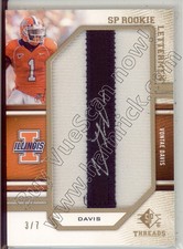 vontae davis rookie rc draft auto letter patch illinois illini college 3/7 2009