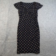 Ralph Lauren Dress Womens 8? Jersey Sheath Black Polka Dot VNeck Short Sleeve