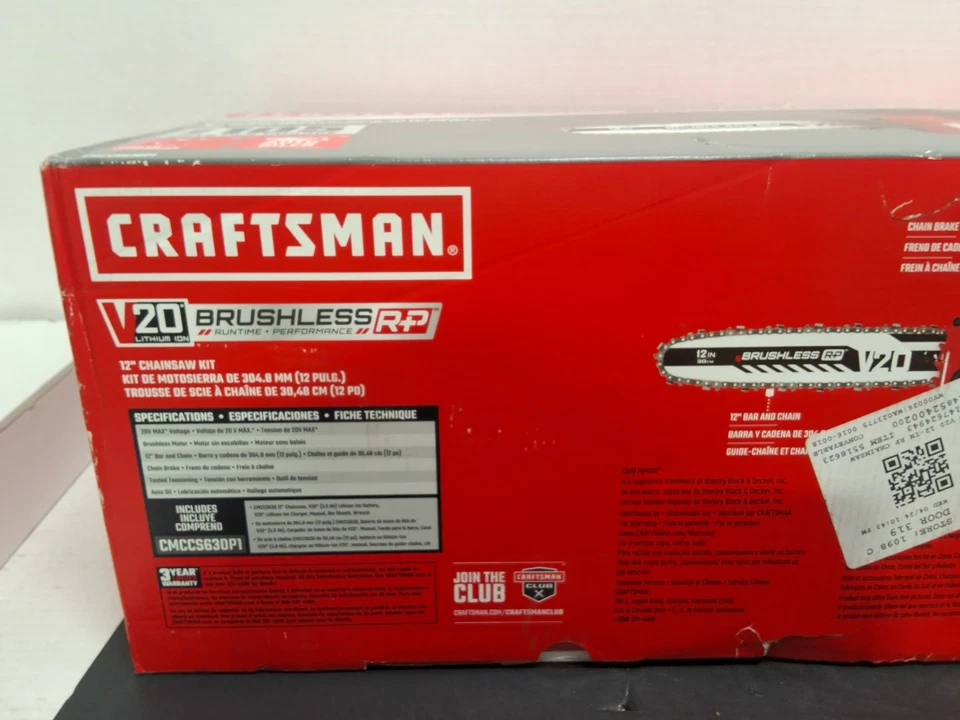 Craftsman V20 BRUSHLESS RP CMCCS630P1 12" Chainsaw. Includes Battery & Charger - Image 2 of 4