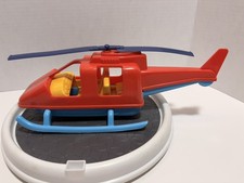 American Plastic Toys Inc Red Blue Yellow Toy Helicopter 11" Made in USA vintage