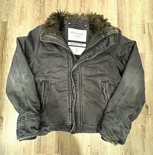 2000s Vintage Abercrombie & Fitch Adirondack Men's Dark Grey Faux Fur Jackets - product listing photo