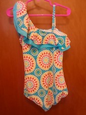 Lands End Girls Bathing Suit 7 Swim Off Shoulder Multi-Color Ruffle One Pz. Read