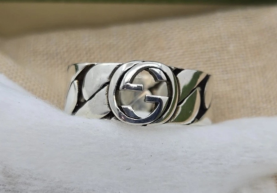 Gucci Ring ,Interlocking G , 8 mm , Sterling Silver, Size 9 , New
