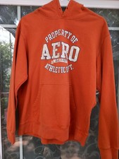 Aeropostale 1987 Distressed Pullover Hoodie Kangaroo Pocket Orange Sz L