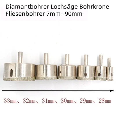 Diamantbohrer Lochsäge Bohrkrone Fliesenbohrer für Glas Keramik Marmor 7mm- 90mm - Bild 1 von 4