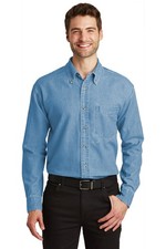Port Authority S600 Men's Long Sleeve Button Down Denim Shirt With Pocket