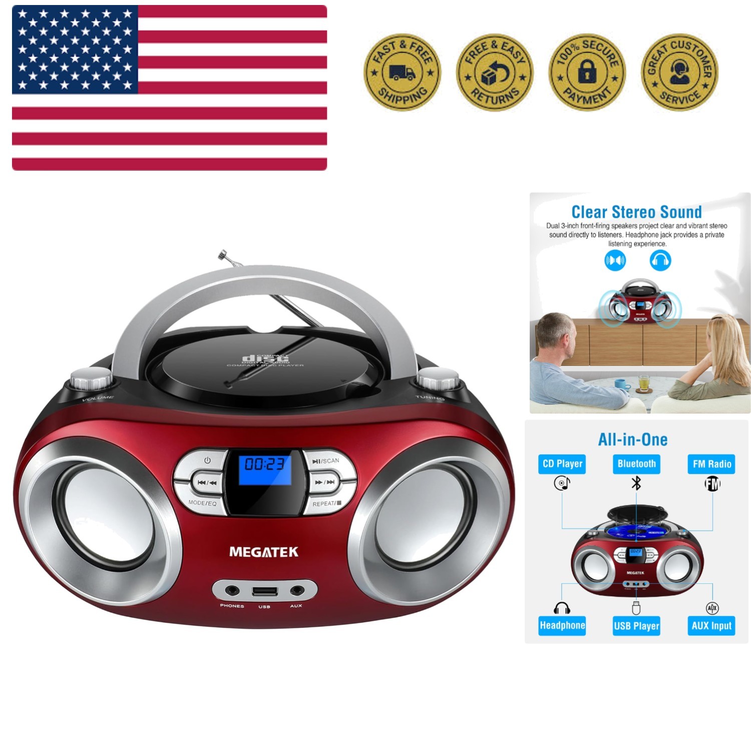 Boombox With Fm Radio, Bluetooth, Usb Port, Aux Input, And..
