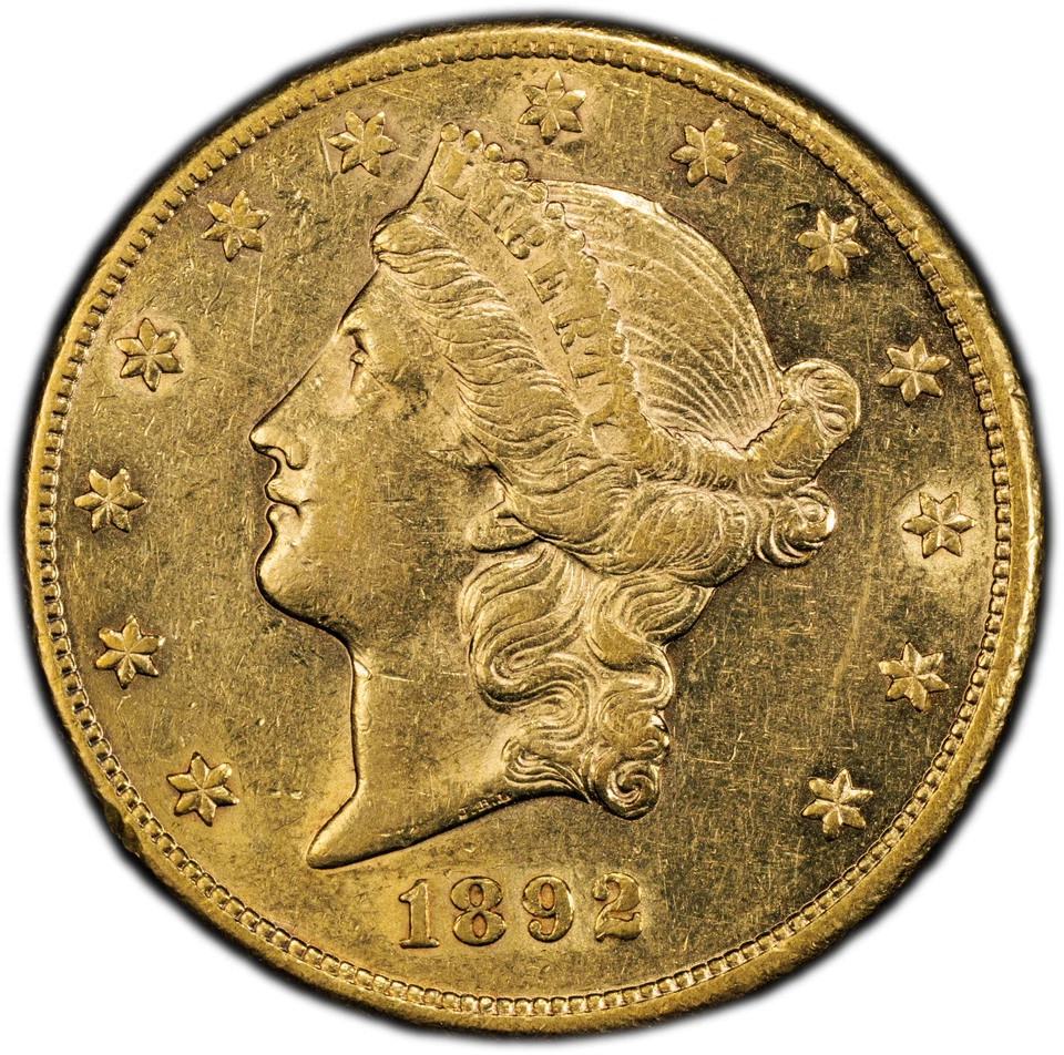 1892-CC $20 PCGS AU-53 EE. UU. Oro Liberty Head Doble Águila Foto 2 de 4