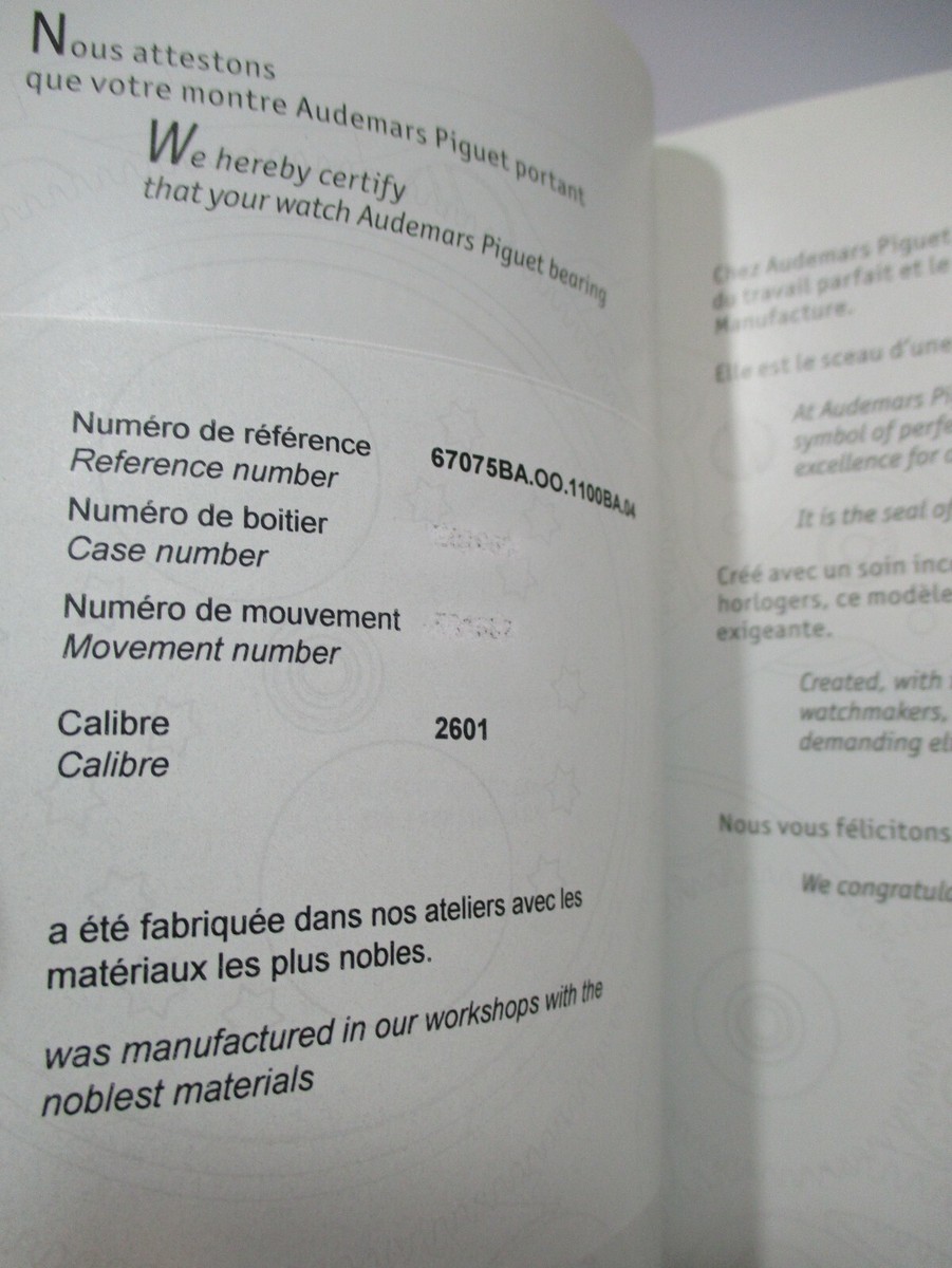 Booklet Audemars Piguet - Certificat De Garantie Et D'authenticité - Occasion