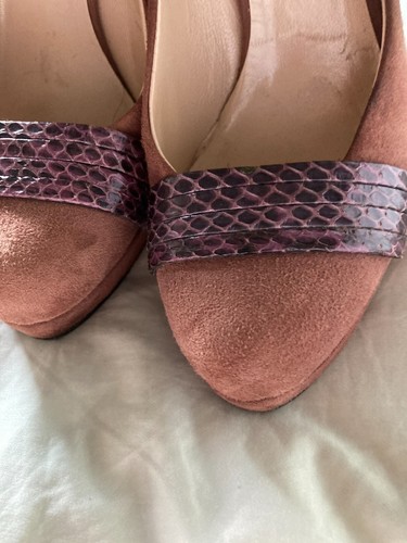 Furla Mocha Suede Platform Heels Sz 36.5 ABTUC - Picture 5 of 13