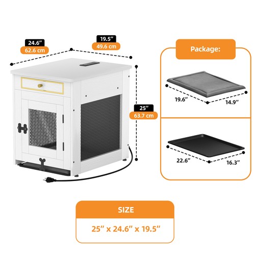 25" Dog Kennel Wood Pet Crate Rectangle Metal Cage Modern Smart Home Puppy Tray - Picture 2 of 11