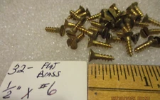32--N.O.S., 1/2" LONG BY #6 SOLID BRASS FLAT HEAD SLOTTED WOOD SCREWS