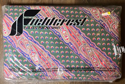 Rare Vintage Fieldcrest Full Flat Percale Sheet 'Calais' Peacock