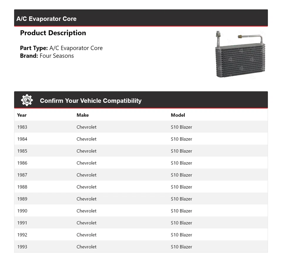 Для 1983-1993 Chevrolet S10 Blazer кондиционер испаритель сердечник 4 сезона 1984 1985 1986 - Изображение 2 из 4