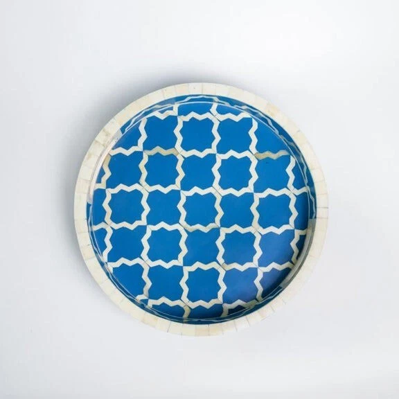 Round Clover Bone Inlay Tray in Cornflower Blue - Image 4 of 4