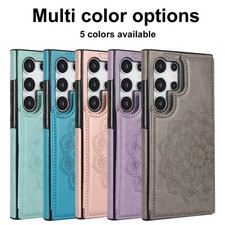 Premium Embossed Card Holder Leather Case For Samsung Galaxy S25 Ultra S24 FE