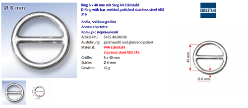 Ring With BAR A4 Stainless Steel Aisi 316 Niro - Picture 4 of 13