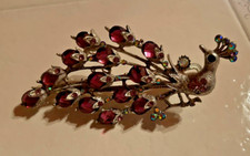 Vtg. Purple RHINESTONE JEWELED PEACOCK Bird Hair Barrette Scarf Clip 4.5" Long
