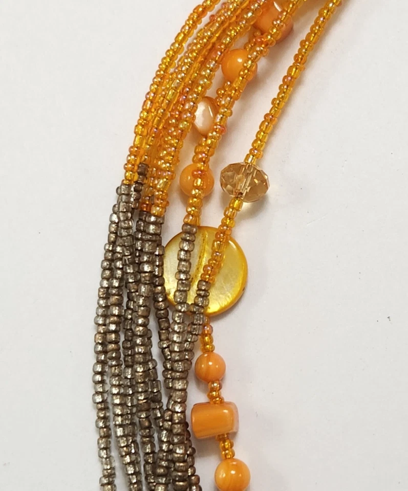 Радужный оранжевый серо-коричневый мультистранд бусина ожерелье натуральный камень раковина стекла - Изображение 4 из 4