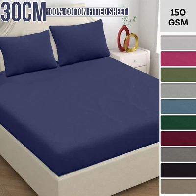 IMPERIAL ROOMS 100% Cotton Fitted Sheet Fully Elasticated 30CM Bed Sheet Double King Super King