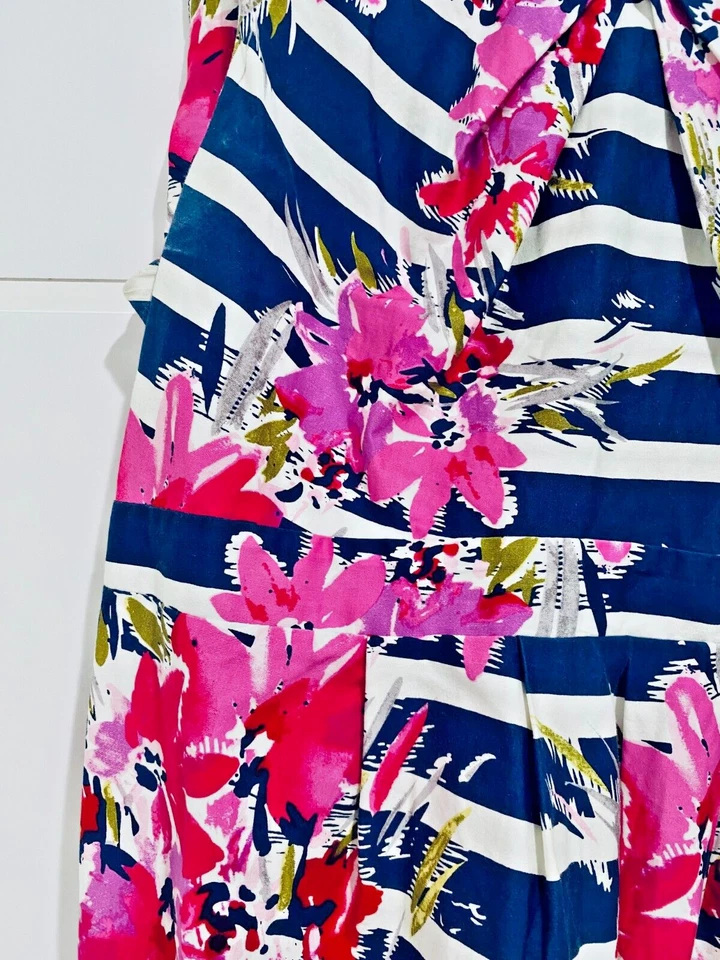 Maternity Sleeveless Navy & Pink Flattering Flowered Cotton Poplin Dress Size M - Image 3 of 4