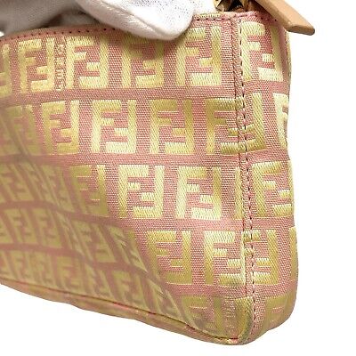 FENDI Vintage Zucchino Monogram Pochette Mini Shoulder Bag Pink Cotton Rank  AB