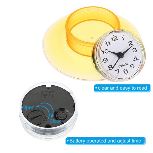 Wall Clock Mini Bathroom Kitchen Mirror Suction Waterproof Quartz Clock Yellow - Picture 5 of 7