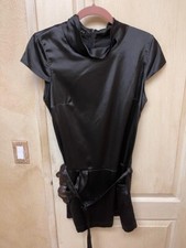 Mod Black Sheath Dress Women's Size M Belted Mini
