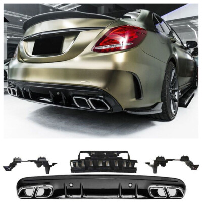 For 15-21 Benz W205 AMG-Line C-Class Sedan C63 Style Rear Diffuser W/Exhaust Tip