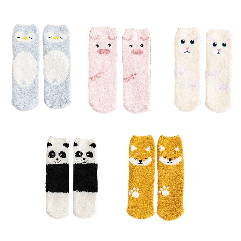 Women Cartoon Animal Winter Fuzzy Slipper Socks Panda Warm Hosiery