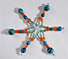 CZECH BEAD SNOWFLAKE CHRISTMAS ORNAMENT TURQUOISE AND BROWN 14