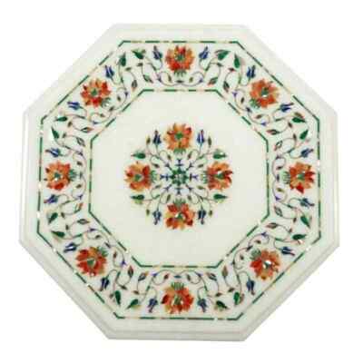 15'' Octagonal Marble Table with floral art   Handmade Geometric Art