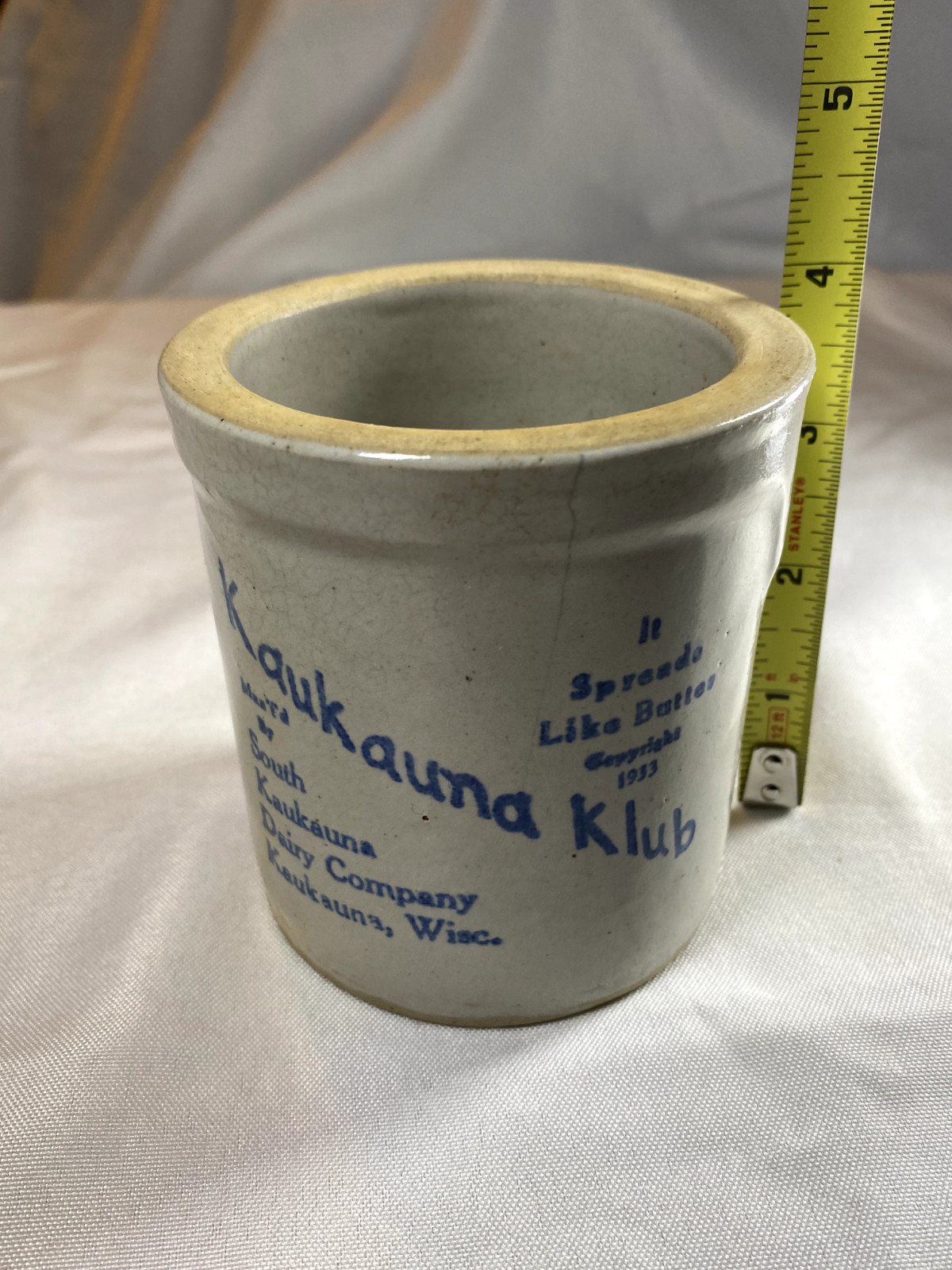 Vintage Kaukauna Klub Cheese Crock - "It Spreads Like Butter" 1933 Wisconsin USA