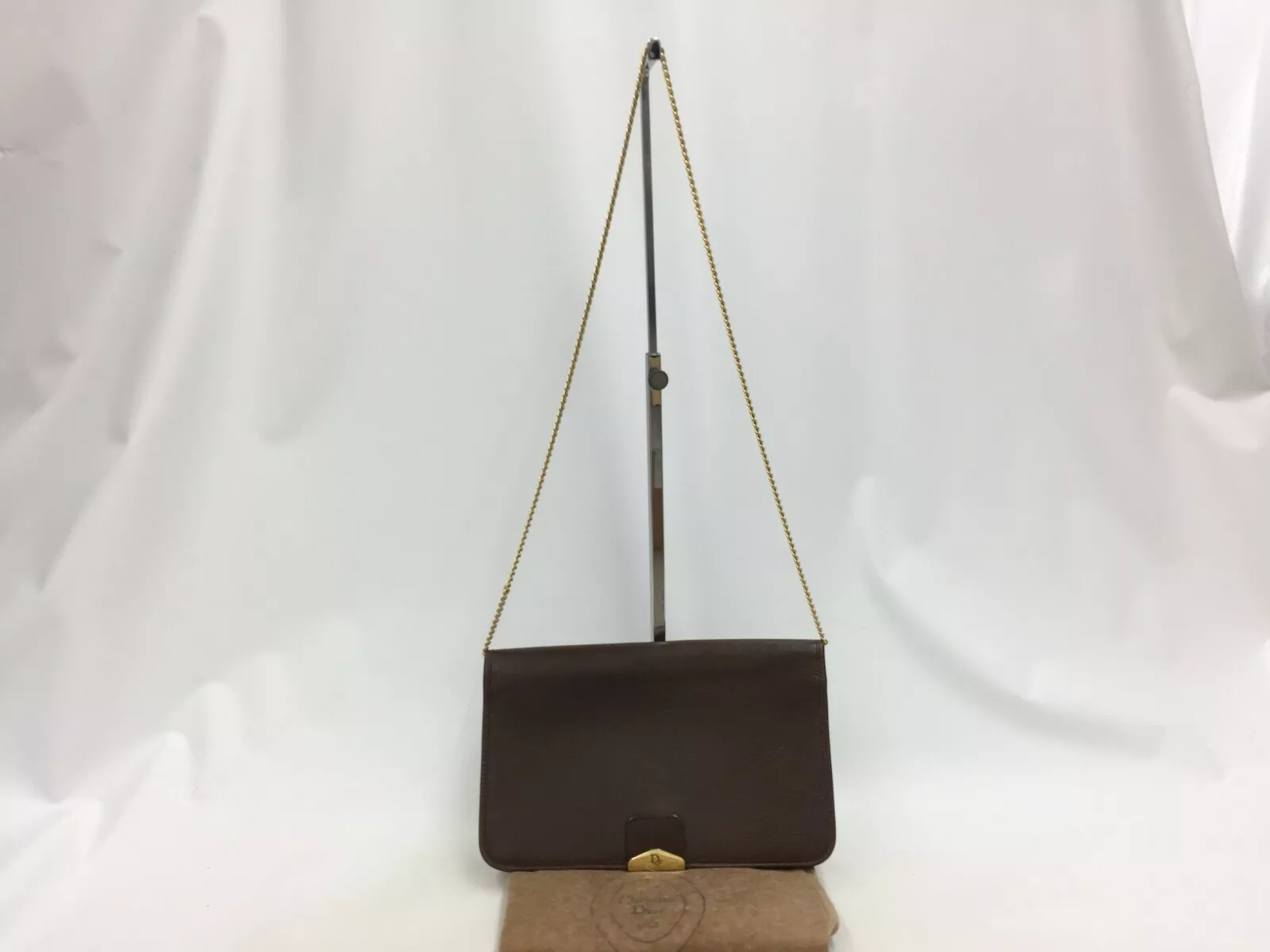 Auth Christian Dior Leather Gold tone Chain Shoulder bag Vintage 0C220200n